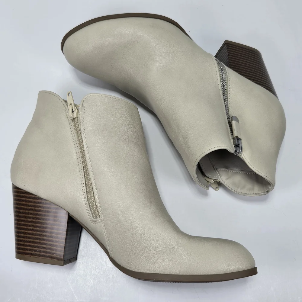 Style & Co. Masrinaa Beige Block-heel Zipper Ankle Boots Booties Women's Size 9M
